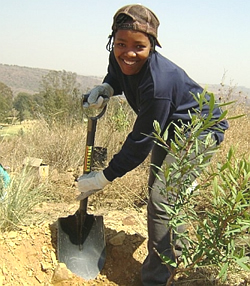 Puleng planting a tree